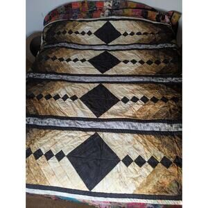 VTG FRENCH BRAID QUILT 1980s-90s Earthtone Ombre Batik Patchwork 67x70"